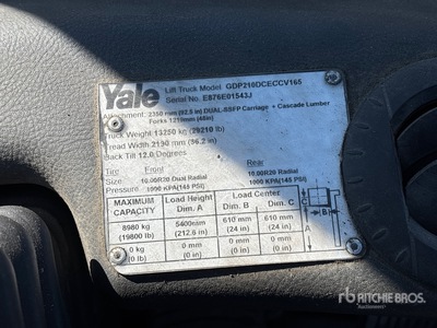 2011 Yale GDP210DC 19800 lb Pneumatic Tire Forklift