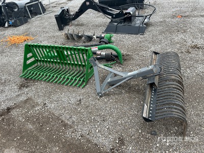 Tractor Attachments, 12 in Auger Attachment, 54 in Skeleton Bucket, 60 in Rake Divers