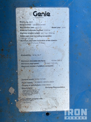 ELEVADOR TIJERA 2015 GENIE GS2632ELECTRIC