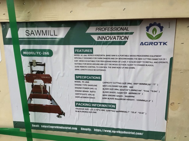 2025 AGT YC-26G Portable Sawmill - Unused