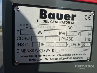 2025 Bauer GFS-12 ATS 12 kW/ 15 kVa Generator Set (Unused)