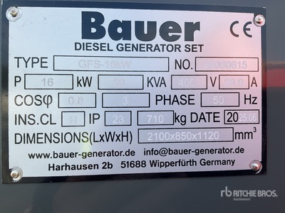 2025 Bauer GFS 16 ATS 16 kW / 20 kVa Generator Set (Unused)