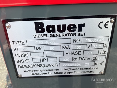 2025 Bauer GFS-40 ATS 24 kW / 30 kVA Generator (Unused)