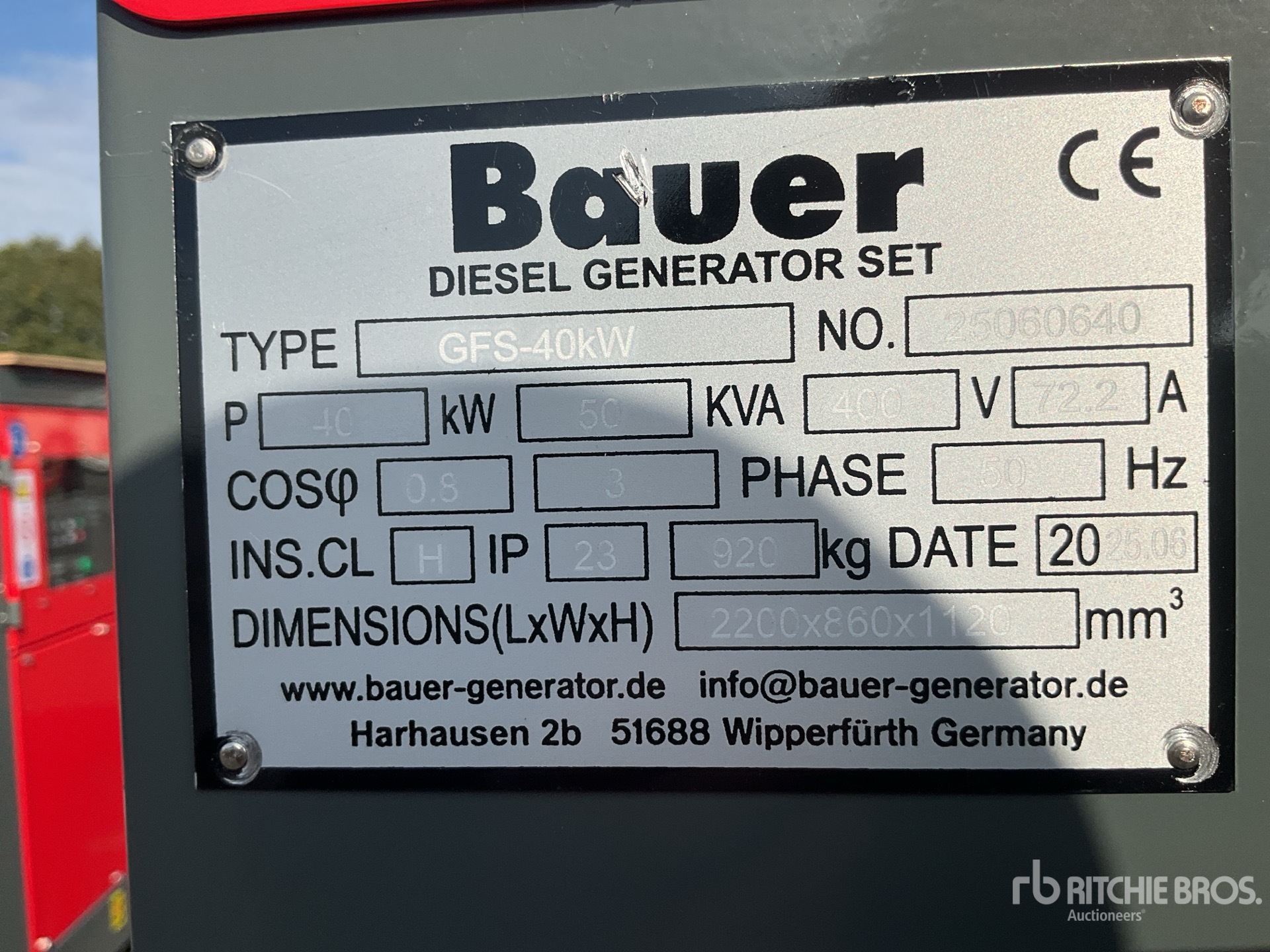 2025 Bauer GFS-40 ATS 24 kW / 30 kVA Generator (Unused)