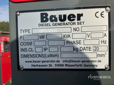 2025 Bauer GFS-40 ATS 24 kW / 30 kVA Generator (Unused)