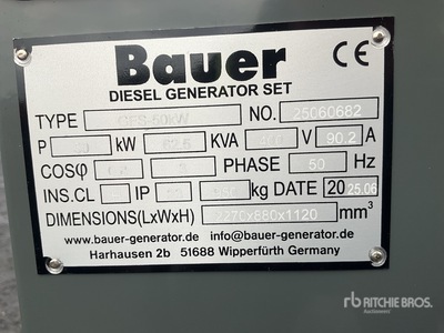 2025 Bauer GFS 50 ATS 50 kW / 62,5 kVA Generator (Unused)