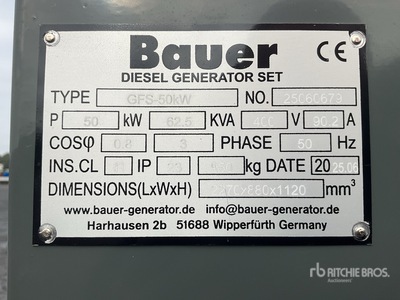 2025 Bauer GFS 50 ATS 50 kW / 62,5 kVA Generator (Unused)