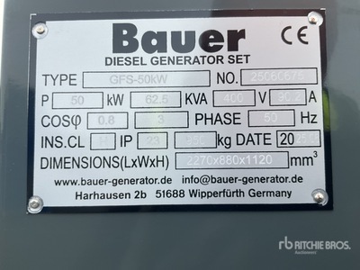 2025 Bauer GFS 50 ATS 50 kW / 62,5 kVA Generator (Unused)