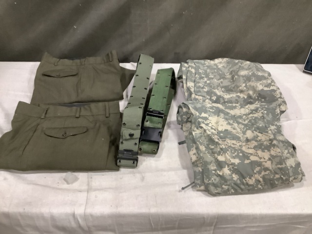 (52) Individual Equipment Belts, (5) Pairs of Men’s Trousers & Assorted Items
