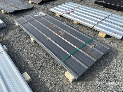 Quantity of (70) 8 ft x 3 ft Grey Metal Roof Panel (Unused)