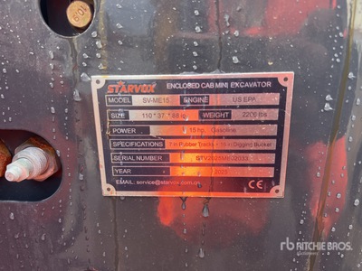 2025 STARVOX SV-ME15 Enclosed Cab Mini escavatore (Unused)