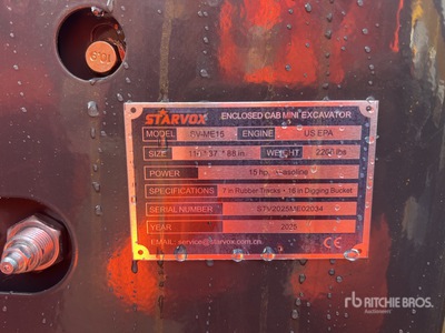 2025 STARVOX SV-ME15 Enclosed Cab Mini escavatore (Unused)