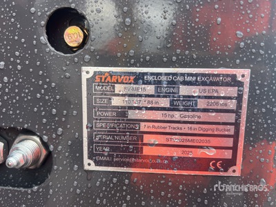 2025 STARVOX SV-ME15 Enclosed Cab Mini escavatore (Unused)