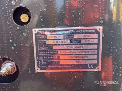 2025 STARVOX SV-ME15 Enclosed Cab Mini escavatore (Unused)