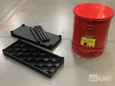 (2) Justrite Oily Waste Cans & (1) Storage Shelf