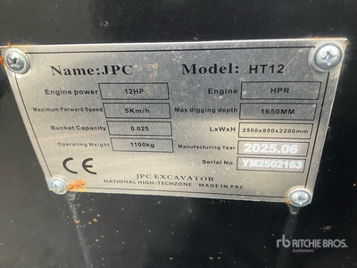 2025 JPC HT12 Mini Excavator (Unused)
