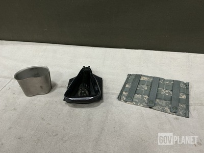 (57) Water Canteen Cups, (8) Entrenching Hand Tools & Assorted Items