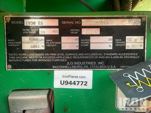 ELEVADOR TIJERA 2016 JLG 1930ES