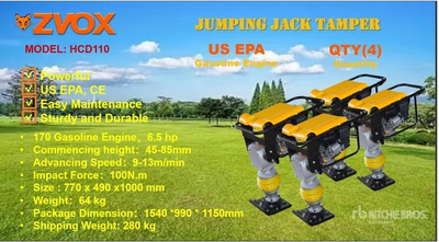 Quantity of (4 ) 2025 ZVOX HCD110 Jumping Jack Tamper (Unused)