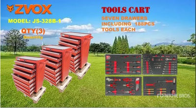 Quantity of (3) 2025 ZVOX JS-328B-1 188 Pcs Tool Set w/ Tool Cabinet (Unused)