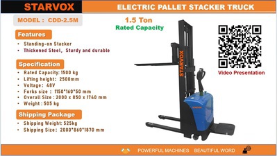 2025 STARVOX CDD-2.5M 3300 lb Electric Stacker (Unused)