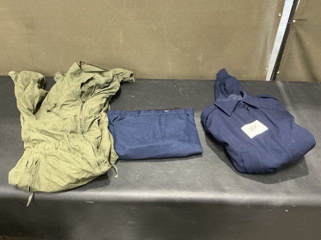 (19) Vehicle Crewman's Coveralls, (46) Pairs of Men's Trousers & Assorted Items