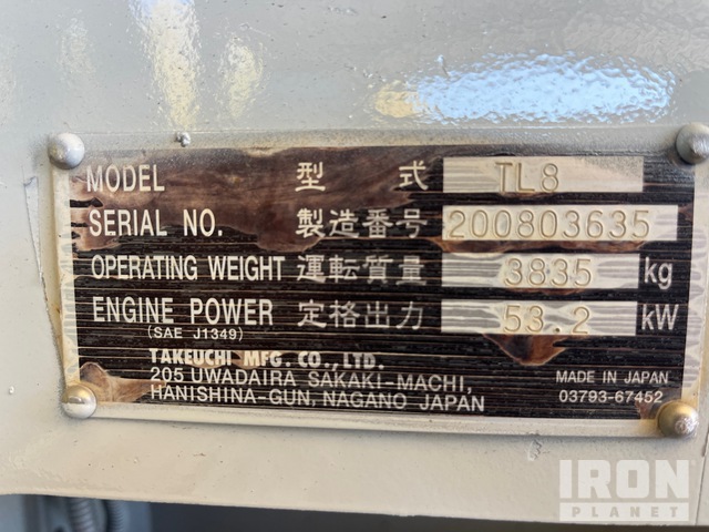 MINI CARGADOR SOBRE ORUGAS 2016 TAKEUCHI TL8