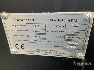 2025 JPC HT12 Mini Excavator (Unused)