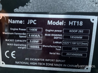 2025 JPC HT18 Mini Excavator (Unused)