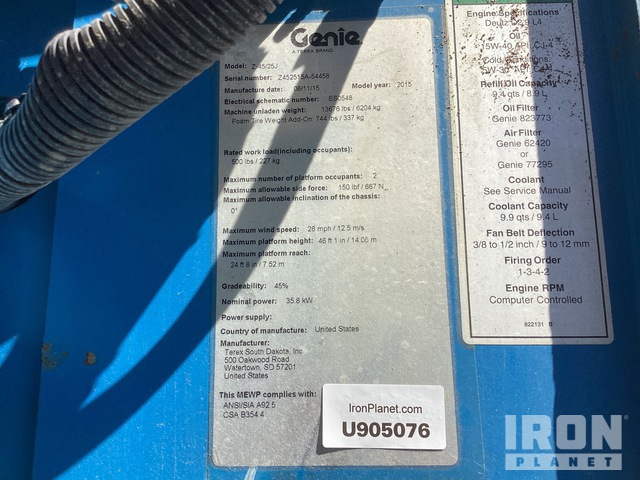 ELEVADOR ARTICULADO 2015 GENIE 4WD Z4525J