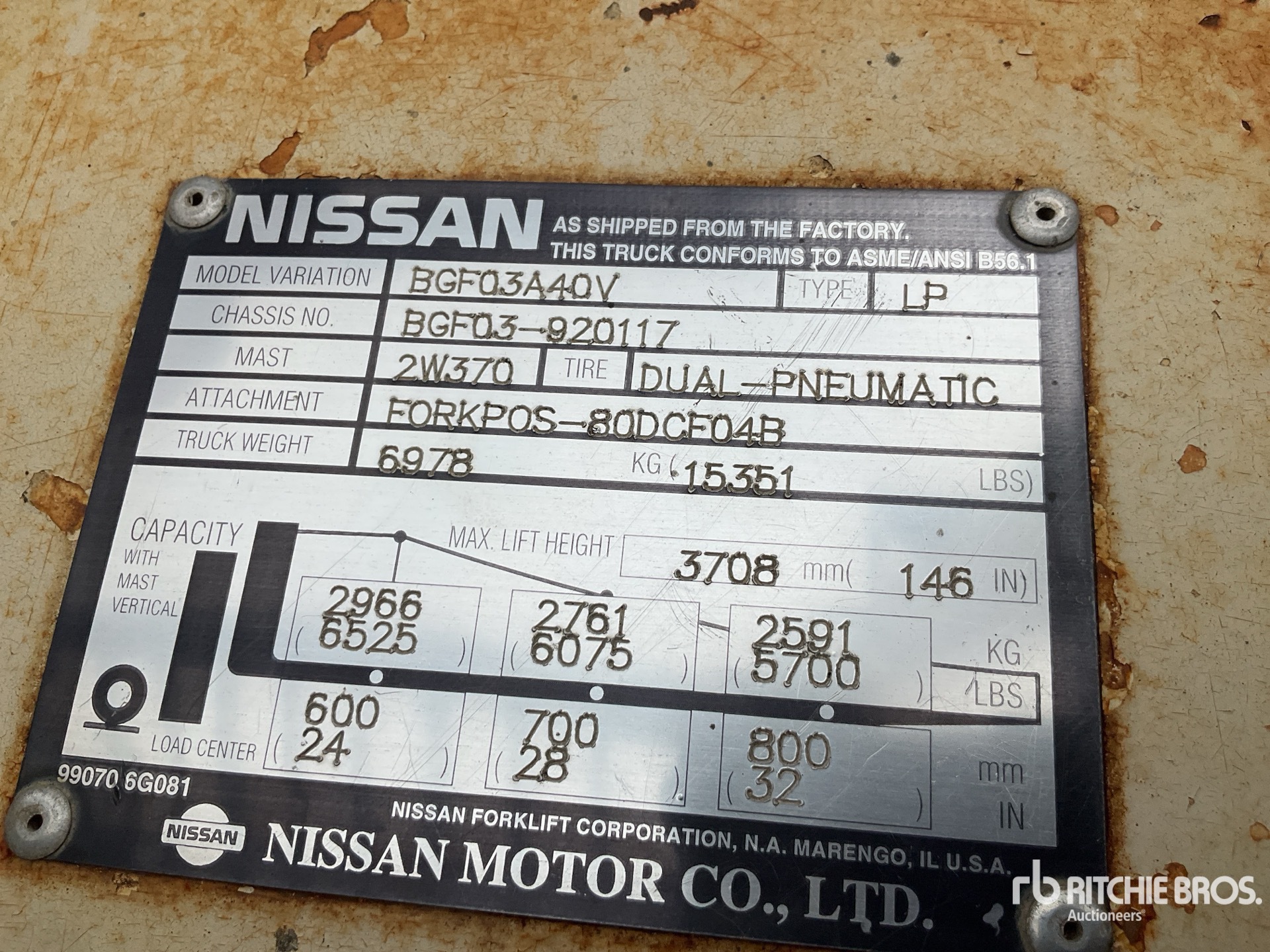 1996 Nissan BGF03A40V Forklift