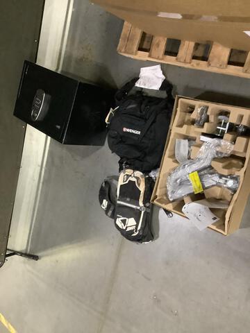 (1) Safe, (15) Individual Bags, (1) Monitor Arm Assembly & Assorted Items