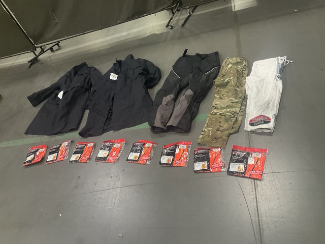 (4) All-Weather Coats, (21) Assorted Pairs of Pants/Shorts & Assorted Items (4) All-Weather Coats, (21) Assorted Pairs of Pants/Shorts & Assorted Items