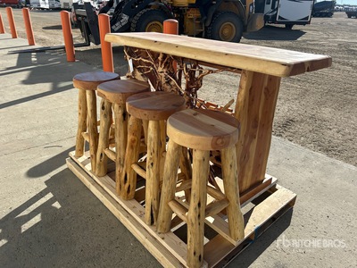 Wooden Root Design Bar Set w/ (4) Stools