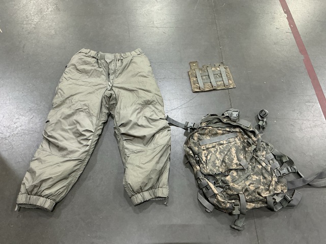 (8) Assault Packs, (5) Pairs of Extreme Cold Weather Trousers & Assorted Items (8) Assault Packs, (5) Pairs of Extreme Cold Weather Trousers & Assorted Items