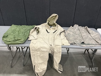(2) Pairs of Fuel Handler's Coveralls, (2) Camouflage Jackets & Assorted Items