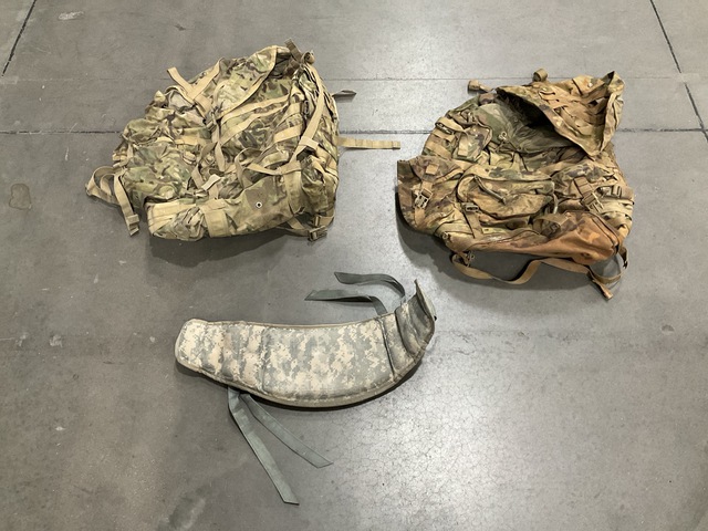 (7) Molded Waist Belts, (2) MOLLE 4000 Rucksacks & Assorted Items
