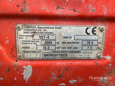 2018 Kubota U27-4 Tracked Excavator