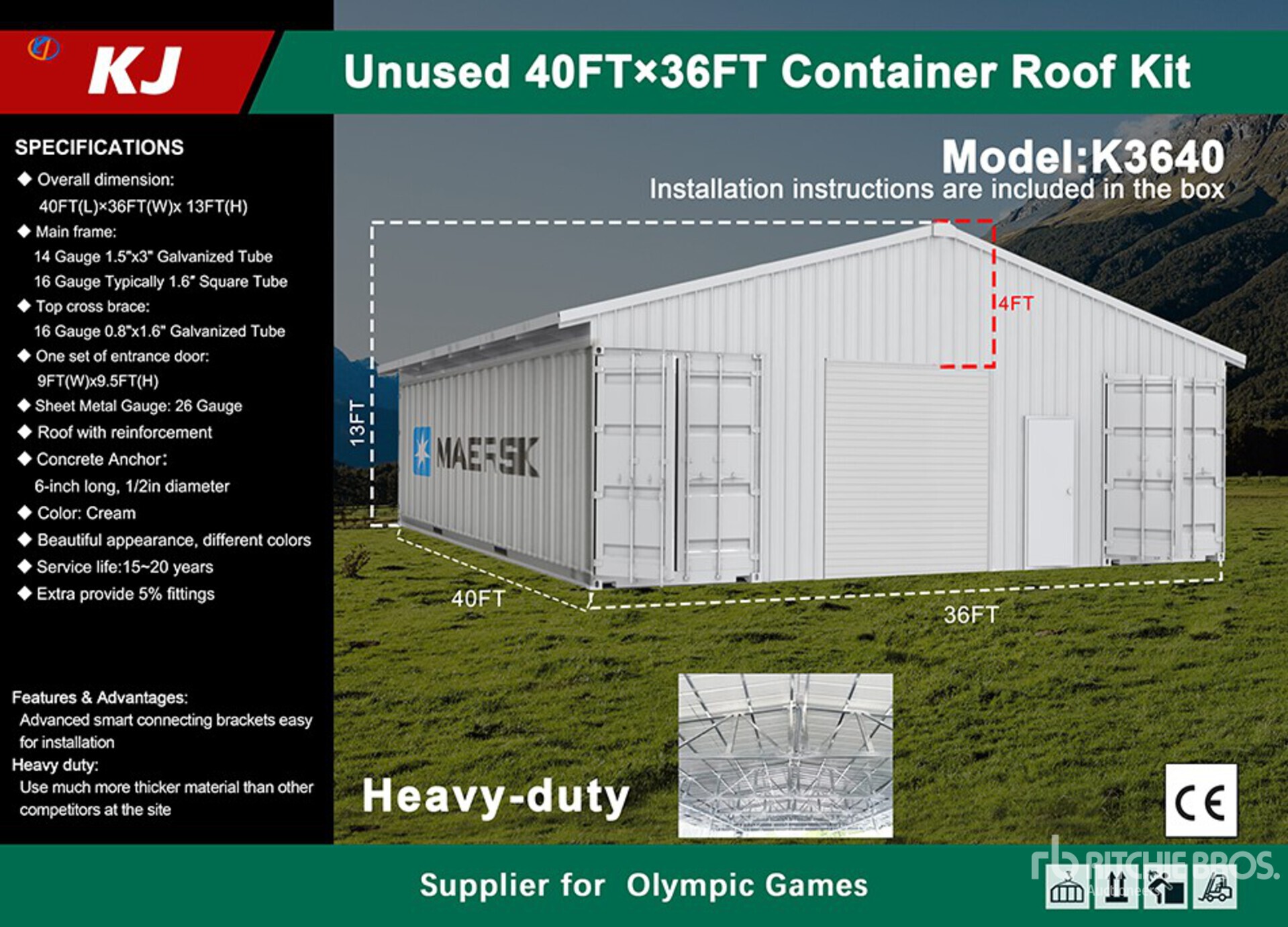2025 KJ K3640 36 ft x 40 ft Enclosed Refugio de Contenedores (Unused)