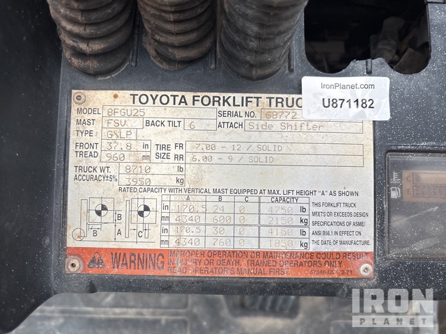 MONTACARGAS 2015 TOYOTA 8FGU25