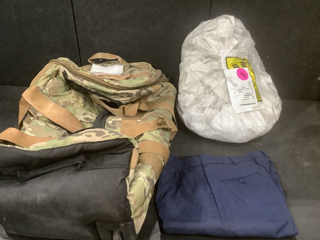 (70) Pairs of Trousers, (5) Duffel Bags, (10) Smocks & Assorted Items