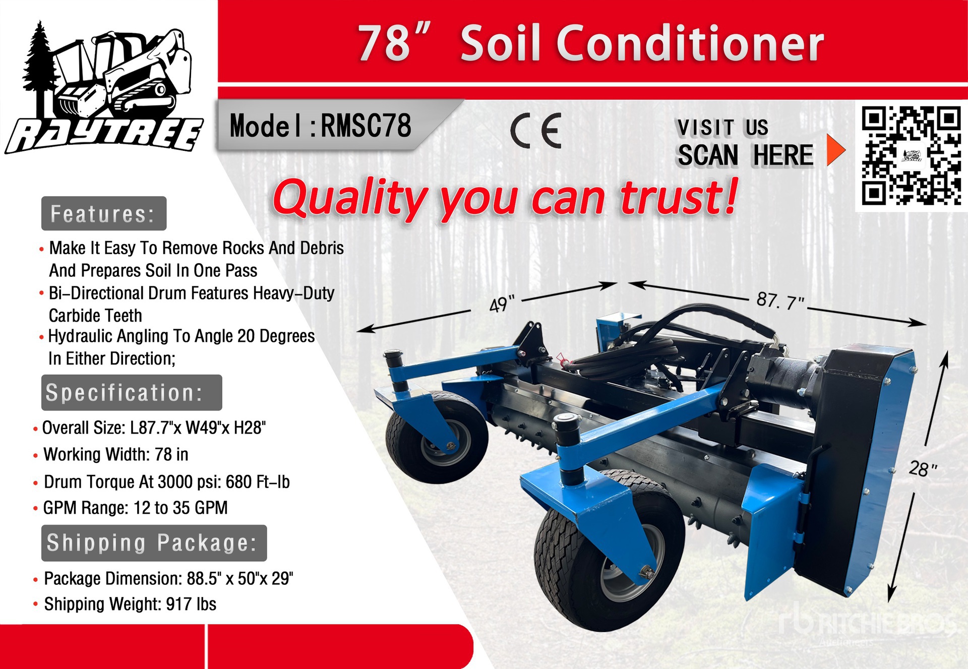 2025 Raytree RMSC78 78 in Skid Steer Power Rake (Unused)