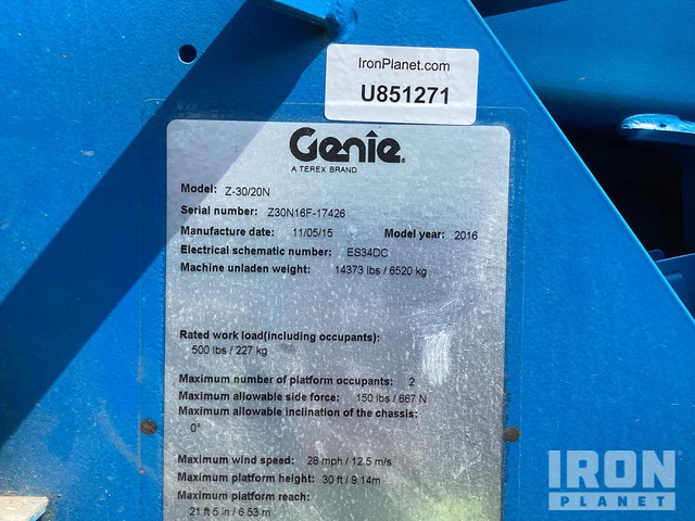 ELEVADOR ARTICULADO 2016 GENIE Z3020N