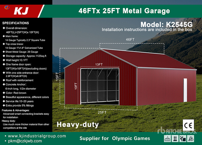 2025 KJ K2545G Double Garage Metal Shed (Unused)
