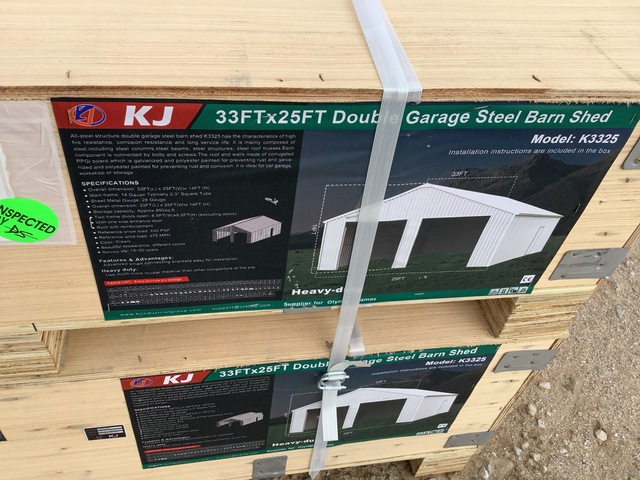 KJ K3325 Double Garage Steel Barn Shed - Unused KJ K3325 Double Garage Steel Barn Shed - Unused