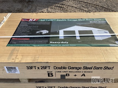 KJ K3325 Double Garage Steel Barn Shed - Unused
