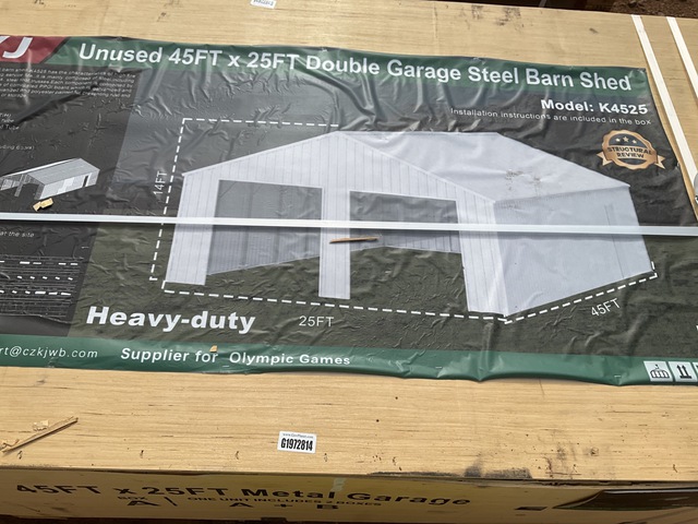 KJ K4525 Double Garage Steel Barn Shed - Unused KJ K4525 Double Garage Steel Barn Shed - Unused