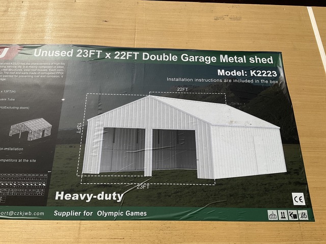 KJ K2223 Double Garage Metal Shed - Unused KJ K2223 Double Garage Metal Shed - Unused