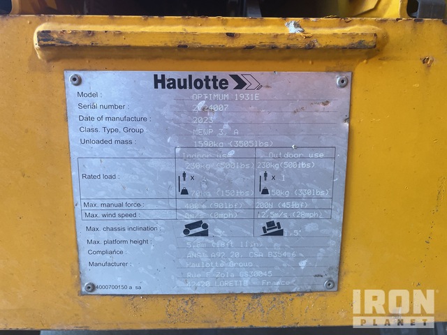 ELEVADOR TIJERA 2023 HAULOTTE OPTIMUM1931E