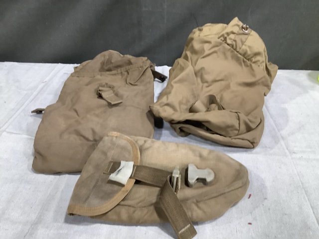 (130) Entrenching Tool Carriers, (150) Hydration Pouches & Assorted Items